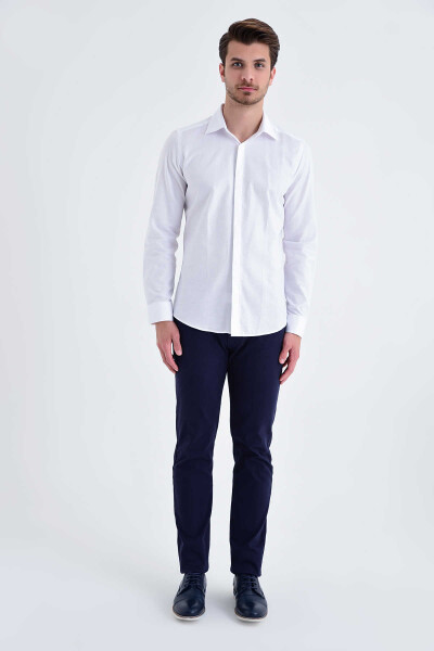 Desenli Slim Fit Beyaz Gömlek - 2