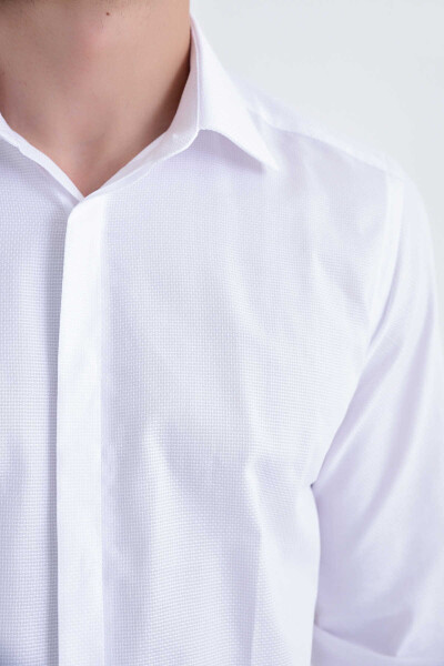 Desenli Slim Fit Beyaz Gömlek - 4