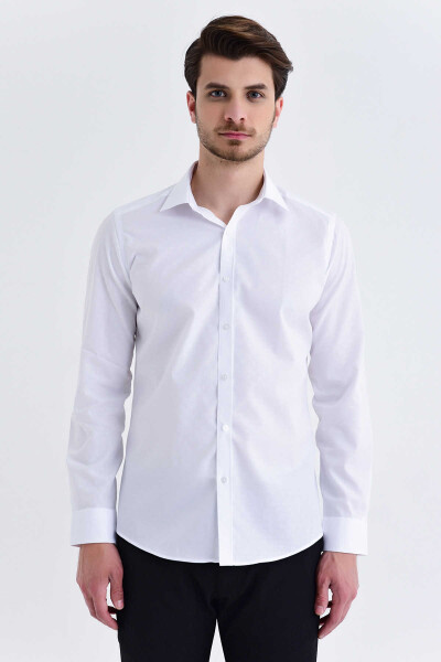 Desenli Slim Fit Beyaz Gömlek - 3
