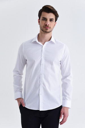 Desenli Slim Fit Beyaz Gömlek - 6