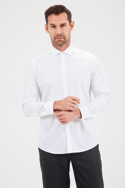 Desenli Slim Fit Beyaz Gömlek - 1