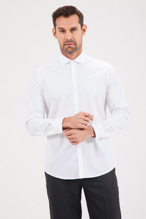 Desenli Slim Fit Beyaz Gömlek - 5
