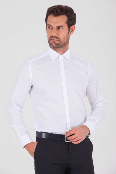 Desenli Slim Fit Beyaz Gömlek - 1