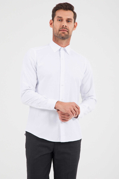 Desenli Slim Fit Beyaz Gömlek - 1