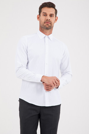 Desenli Slim Fit Beyaz Gömlek - 5