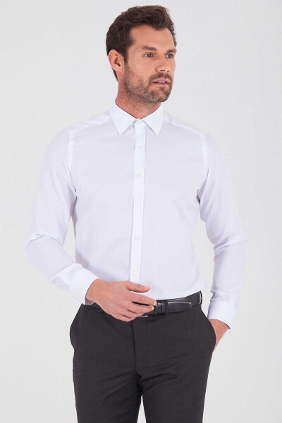 Desenli Slim Fit Beyaz Gömlek - 1