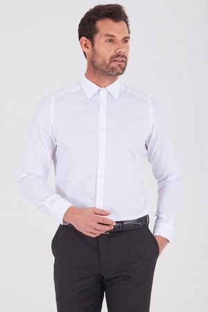 Desenli Slim Fit Beyaz Gömlek - 6