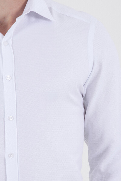 Desenli Slim Fit Beyaz Gömlek - 4