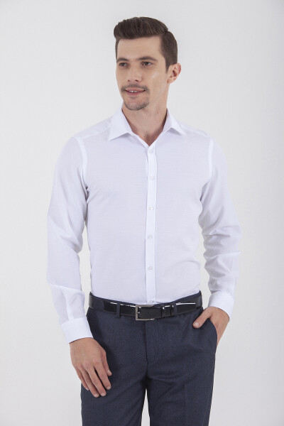 Desenli Slim Fit Beyaz Gömlek - 1