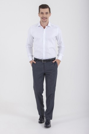 Beyaz Slim Fit Desenli 100% Pamuk Uzun Kol Manşetli Gömlek - Thumbnail