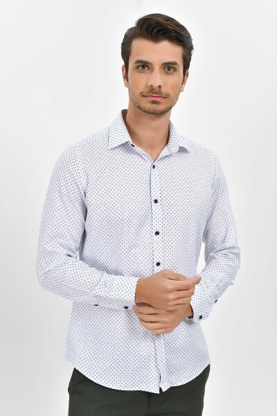 Desenli Slim Fit Beyaz Gömlek - 1