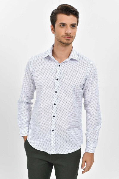 Desenli Slim Fit Beyaz Gömlek - 3