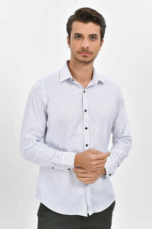 Desenli Slim Fit Beyaz Gömlek - 6