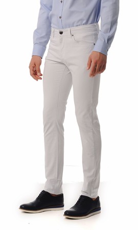 Desenli Slim Fit Beyaz Pantolon - Thumbnail