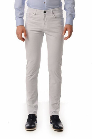 Desenli Slim Fit Beyaz Pantolon - Thumbnail