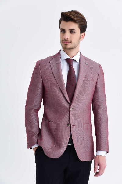 Bordo Slim Fit Desenli Blazer Ceket - 9