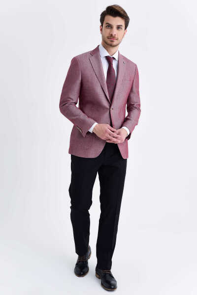 Bordo Slim Fit Desenli Blazer Ceket - 10
