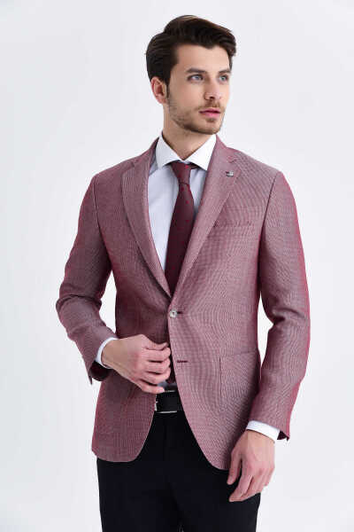 Bordo Slim Fit Desenli Blazer Ceket - 11