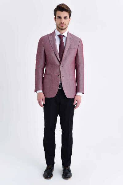 Bordo Slim Fit Desenli Blazer Ceket - 12