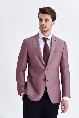 Bordo Slim Fit Desenli Blazer Ceket - 15
