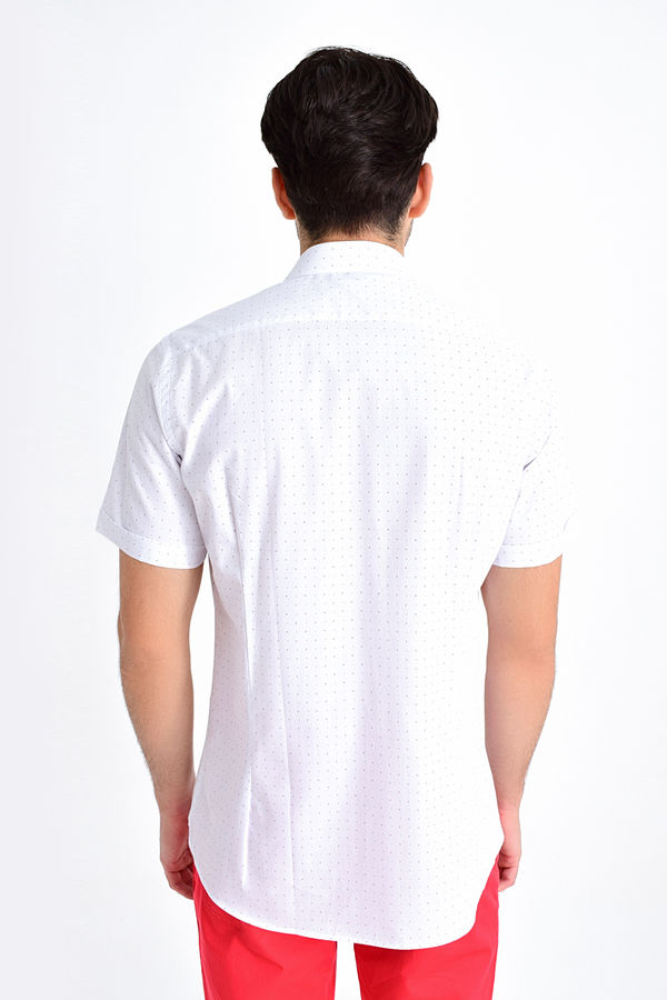 Beyaz Kısa Kol Desenli Gömlek