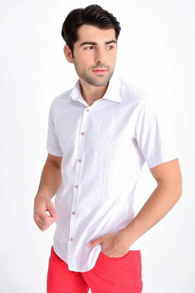 Beyaz Kısa Kol Desenli Gömlek - 3