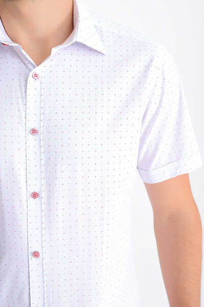 Beyaz Kısa Kol Desenli Gömlek - 5