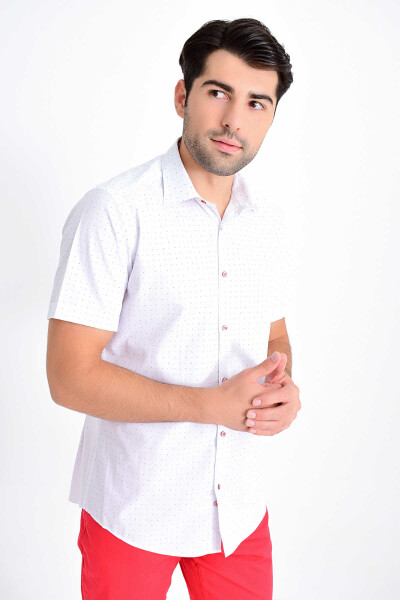 Beyaz Kısa Kol Desenli Gömlek - 1