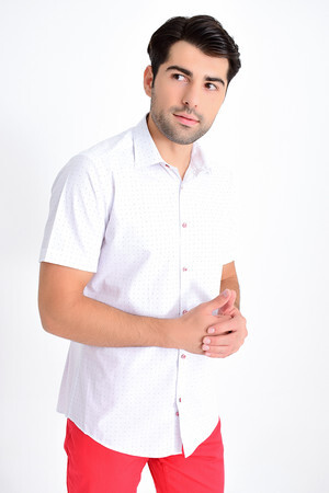 Beyaz Kısa Kol Desenli Gömlek - 6