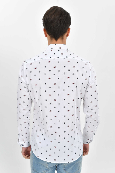 Bordo Slim Fit Baskılı 100% Pamuk Uzun Kol Spor Gömlek - 4