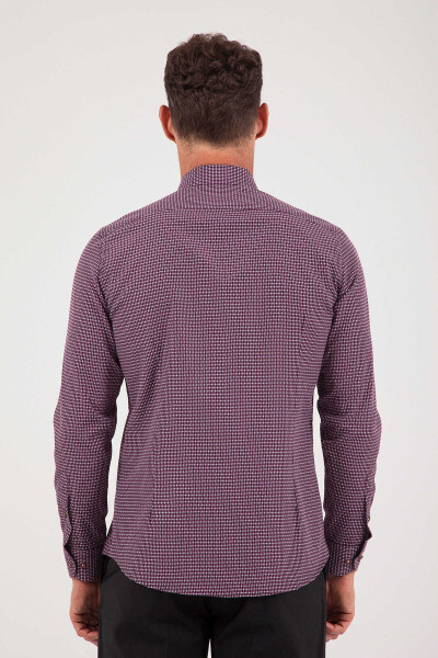 Bordo Desenli Slim Fit Gömlek - 5
