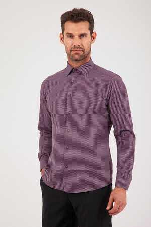 Bordo Desenli Slim Fit Gömlek - 6