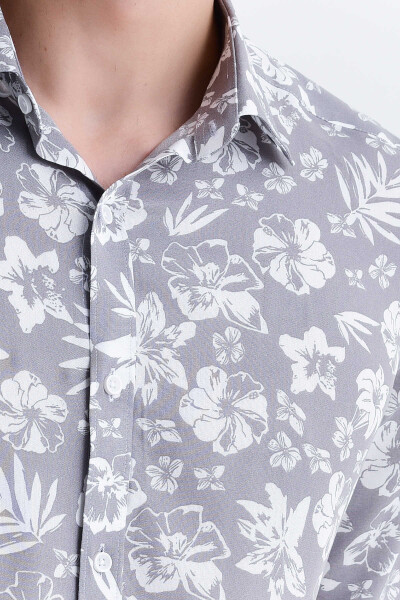 Desenli Slim Fit Gri Gömlek - 4