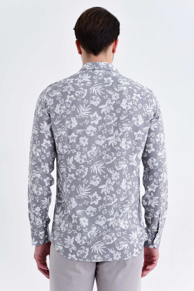 Desenli Slim Fit Gri Gömlek - 3