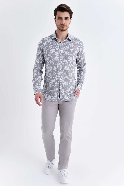 Desenli Slim Fit Gri Gömlek - 2