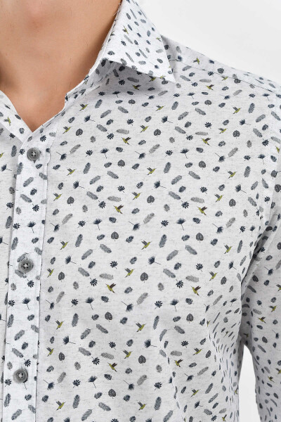 Desenli Slim Fit Gri Gömlek - 5