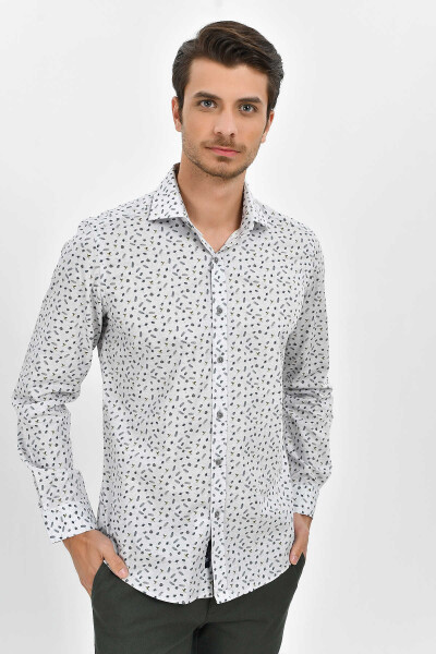 Desenli Slim Fit Gri Gömlek - 1