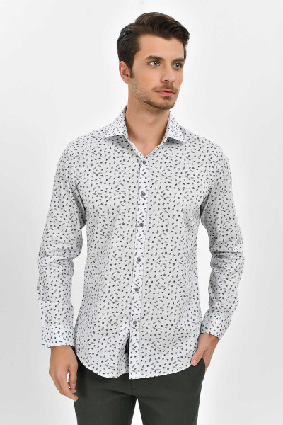 Desenli Slim Fit Gri Gömlek - 3