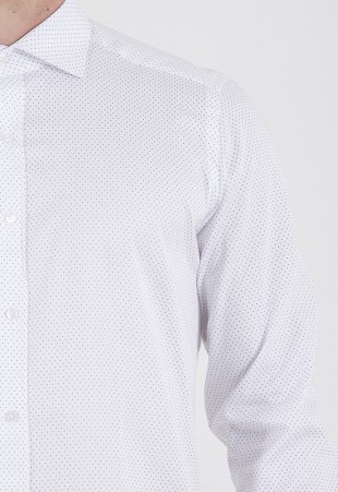 Gri Slim Fit Baskılı 100% Pamuk Uzun Kol Saten Gömlek - Thumbnail
