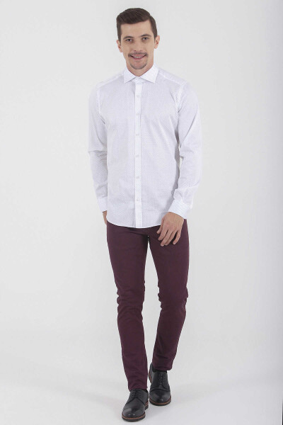 Gri Slim Fit Baskılı 100% Pamuk Uzun Kol Saten Gömlek - 4