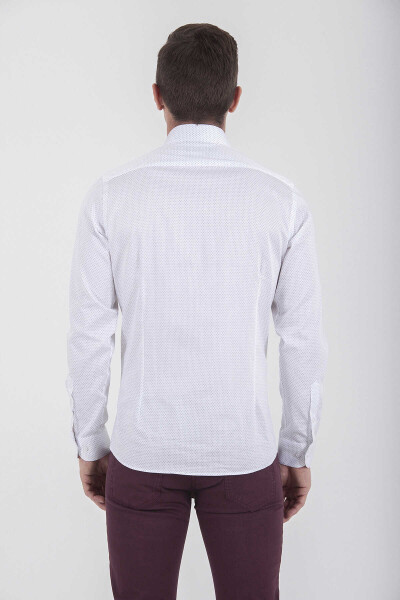 Gri Slim Fit Baskılı 100% Pamuk Uzun Kol Saten Gömlek - 10