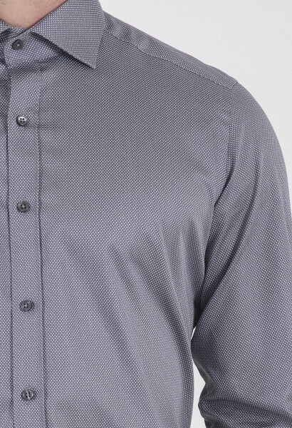Gri Slim Fit Baskılı 100% Pamuk Uzun Kol Saten Gömlek - 8
