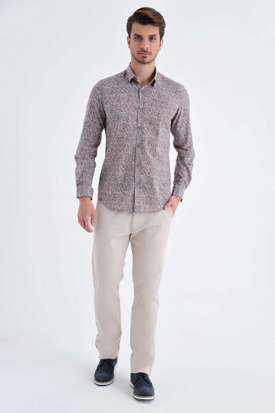 Desenli Slim Fit Kahverengi Gömlek - 2