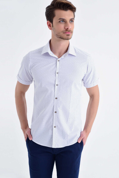 Desenli Slim Fit Kahverengi Gömlek - 1