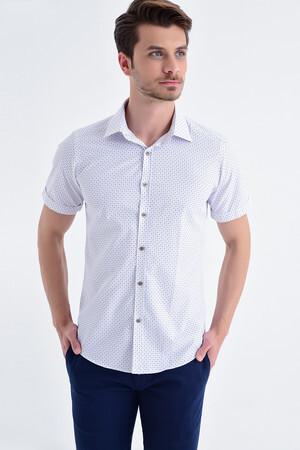 Desenli Slim Fit Kahverengi Gömlek - 5