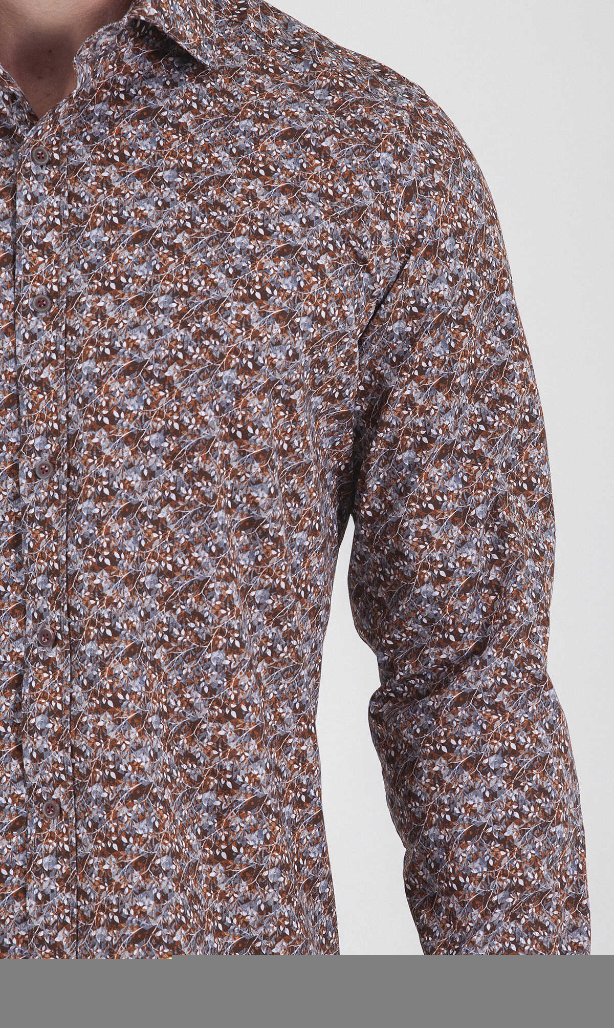 Kahverengi Slim Fit Baskılı 100% Pamuk Uzun Kol Spor Gömlek - 7