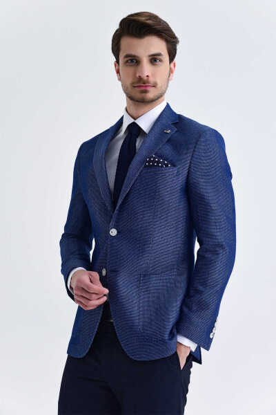 Lacivert Slim Fit Desenli Blazer Ceket - 8