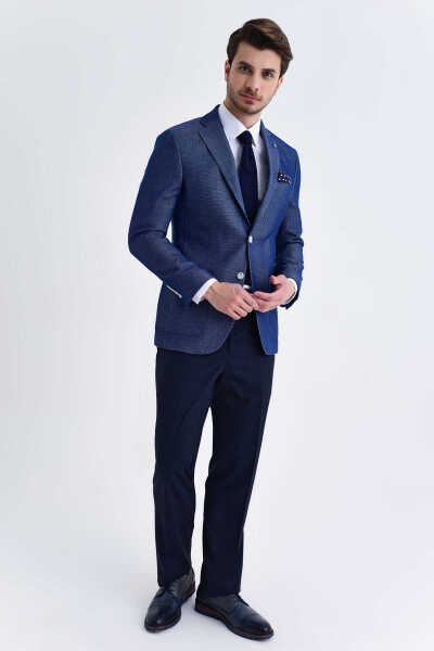 Lacivert Slim Fit Desenli Blazer Ceket - 9