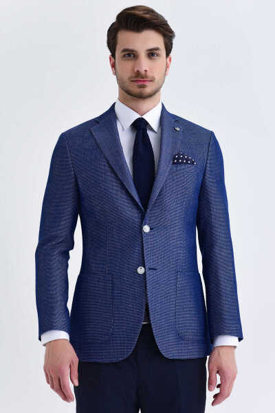 Lacivert Slim Fit Desenli Blazer Ceket - 10