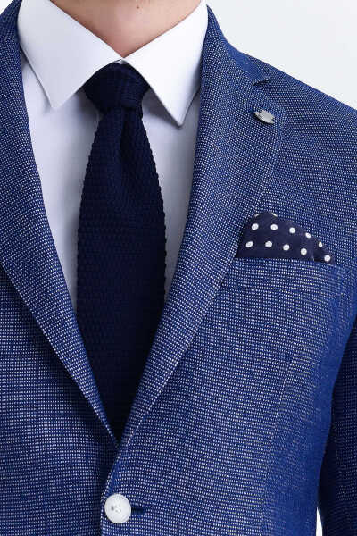 Lacivert Slim Fit Desenli Blazer Ceket - 11